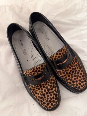 Re/Done Black Leather Penny Loafers with Leopard-Print Vamp